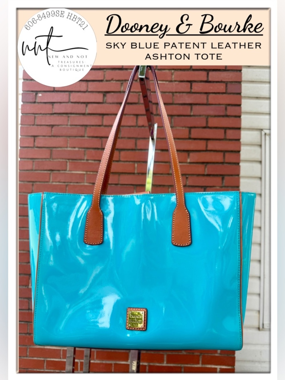 Dooney & Bourke Ashton Tote Sky Blue Patent Leather Shoulder Shopper Bag Large